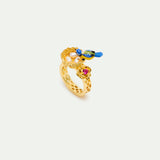 Gold Nest Ring with Blue Tit and Rose