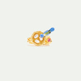 Gold Nest Ring with Blue Tit and Rose