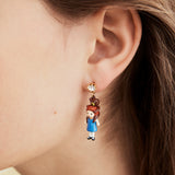 Asymmetrical Clip Earrings with Flower Basket and Goldilocks Design, Faceted Crystal