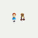 Asymmetrical Clip Earrings with Goldilocks and Bear, Faceted Crystal