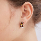 Asymmetrical Clip Earrings with Goldilocks and Bear, Faceted Crystal
