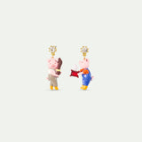 Asymmetrical Little Pigs Post Earrings, Faceted Crystal