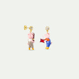 Asymmetrical Little Pigs Post Earrings, Faceted Crystal