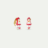 Little Red Riding Hood Clip Earrings, Imitation Pearl
