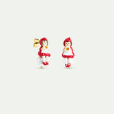 Little Red Riding Hood Post Earrings, Imitation Pearl
