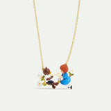 Statement necklace with Goldilocks, Bear, flowers and pearls