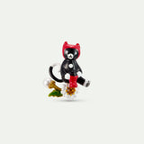 Black and White Puss in Boots, flower and pearl brooch