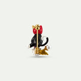 Black and White Puss in Boots, flower and pearl brooch
