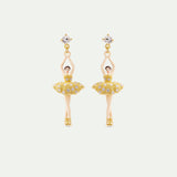 Ballerina Post Earrings with Gold Beads and Crystals