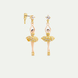 Ballerina Post Earrings with Gold Beads and Crystals