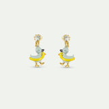 Little Yellow and Blue Duck Asymmetrical Clip On Earrings with Faceted Crystal