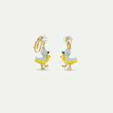 Little Yellow and Blue Duck Asymmetrical Clip On Earrings with Faceted Crystal