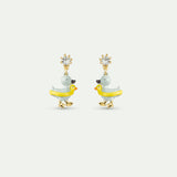 Little Yellow and Blue Duck Asymmetrical Post Earrings with Faceted Crystal