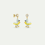 Little Yellow and Blue Duck Asymmetrical Post Earrings with Faceted Crystal