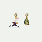 ‘The Tortoise and The Hare’ Asymmetrical Clip On Earrings, Faceted Crystal