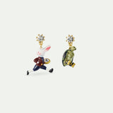 ‘The Tortoise and The Hare’ Asymmetrical Post Earrings, Faceted Crystal
