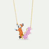 Orange Fox and Pink Flower Statement Necklace