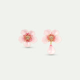 Asymmetrical Pink Cherry Blossom Clip Earrings