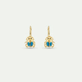 Turquoise and Gold Beetle Hook Earrings