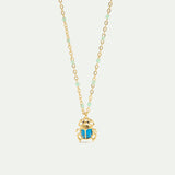 Turquoise and Gold Beetle Pendant Necklace