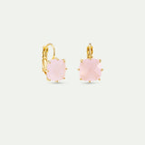 Diamantine Sleeper Earrings with Square Light Pink Stones