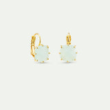 Diamantine Sleeper Earrings with Square Sea Green Stones