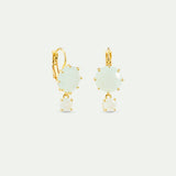 Diamantine Sleeper Earrings with Round Sea Green Stones