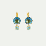 Diamantine Sleeper Earrings with Round Aqua Azzura Stones