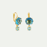 Diamantine Sleeper Earrings with Round Aqua Azzura Stones