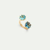 Diamantine Adjustable Ring with 2 Acqua Azzura Stones
