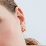 Golden Seahorse and White Pearl Post Earrings