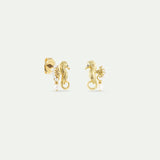 Golden Seahorse and White Pearl Post Earrings
