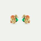 Golden Seahorse and Green Stone Post Earrings