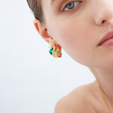 Golden Seahorse and Green Stone Post Earrings