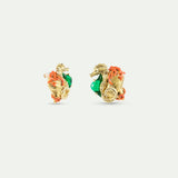 Golden Seahorse and Green Stone Post Earrings