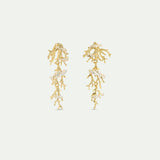 Golden Coral and White Fish Dangle Clip On Earrings