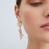 Golden Coral and White Fish Dangle Post Earrings