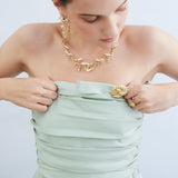 Golden Coral and White Fish Dangle Post Earrings
