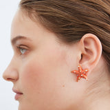 Orange Starfish and Multicoloured Crystal Post Earrings