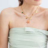 Orange Starfish and Multicoloured Crystal Post Earrings