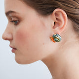 Green and Orange Hermit Crab Post Earrings