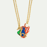 Navy Blue Stone Necklace with Green and Golden Seahorse