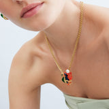 Navy Blue Stone Necklace with Green and Golden Seahorse