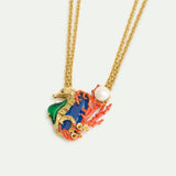 Navy Blue Stone Necklace with Green and Golden Seahorse