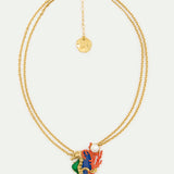 Navy Blue Stone Necklace with Green and Golden Seahorse