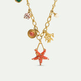 Golden Starfish Necklace with Shell Pendants