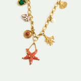 Golden Starfish Necklace with Shell Pendants