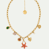 Golden Starfish Necklace with Shell Pendants