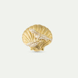 Golden Seashell and White Fish Brooch