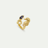 Adjustable Ring with Golden Seahorse and Navy Blue Stone